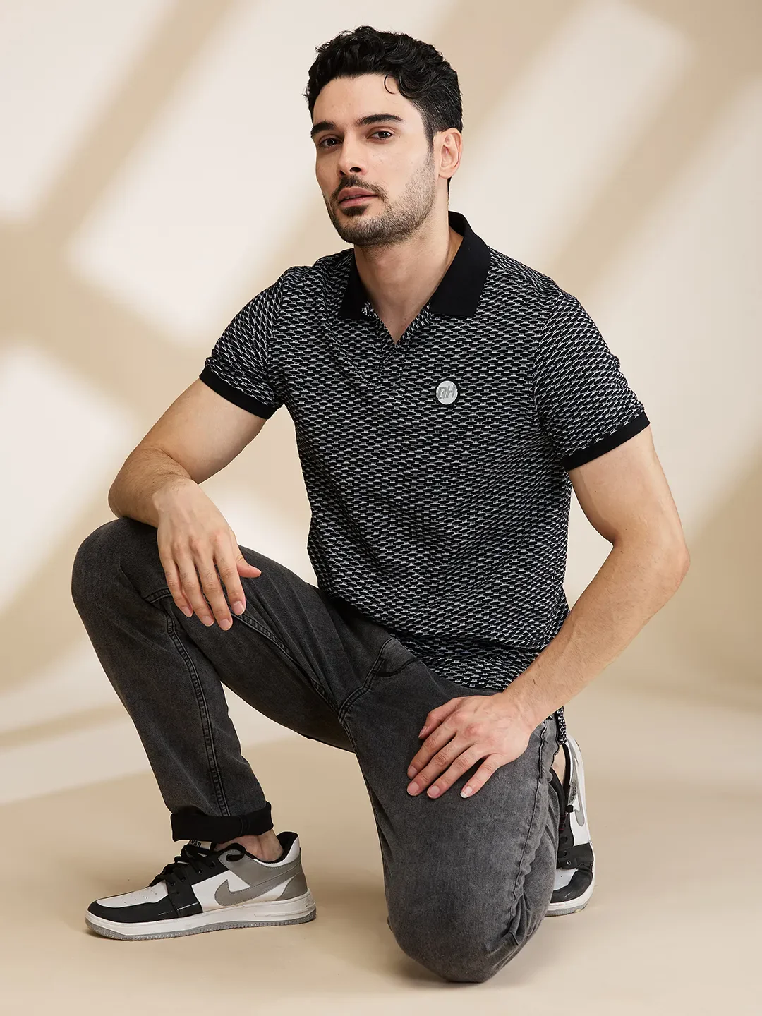 Black Regular Fit Men's Polo T-Shirt by Being Human Clothing - Image 6