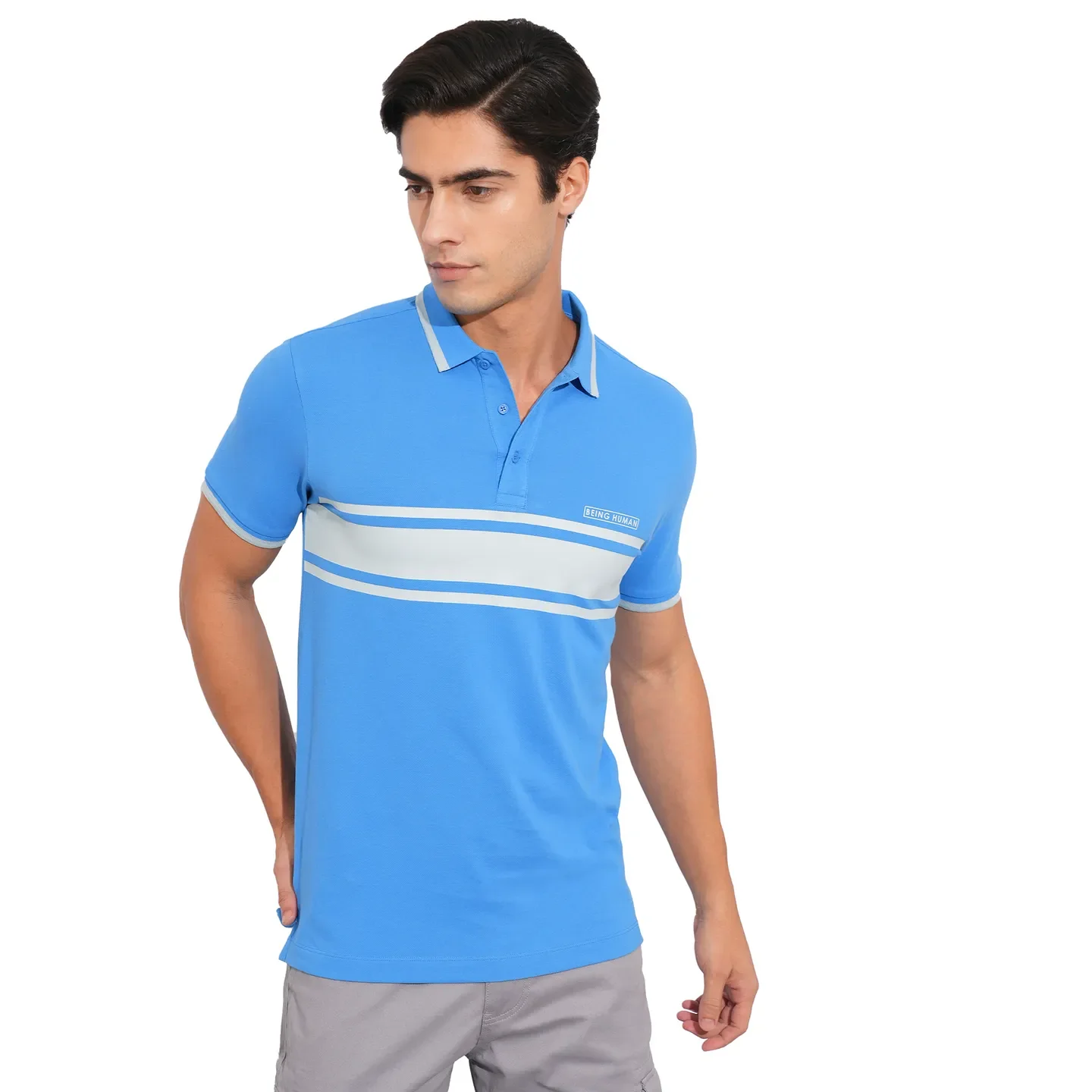 Blue Regular Fit Men's Polo T-Shirt by Being Human Clothing