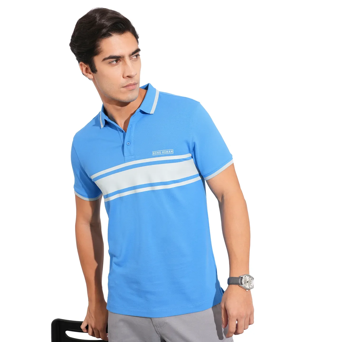 Blue Regular Fit Men's Polo T-Shirt by Being Human Clothing - Image 6