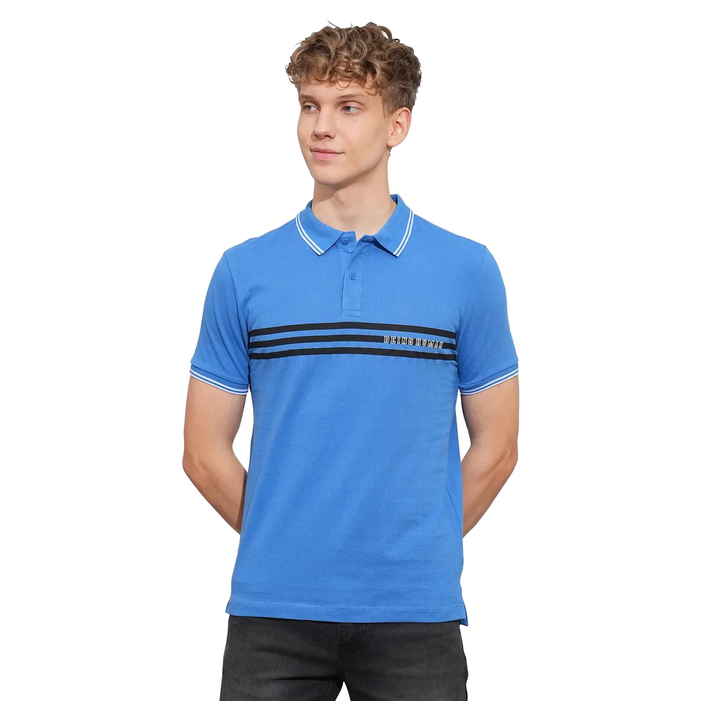 Blue Regular Fit Men's Polo T-Shirt by Being Human Clothing