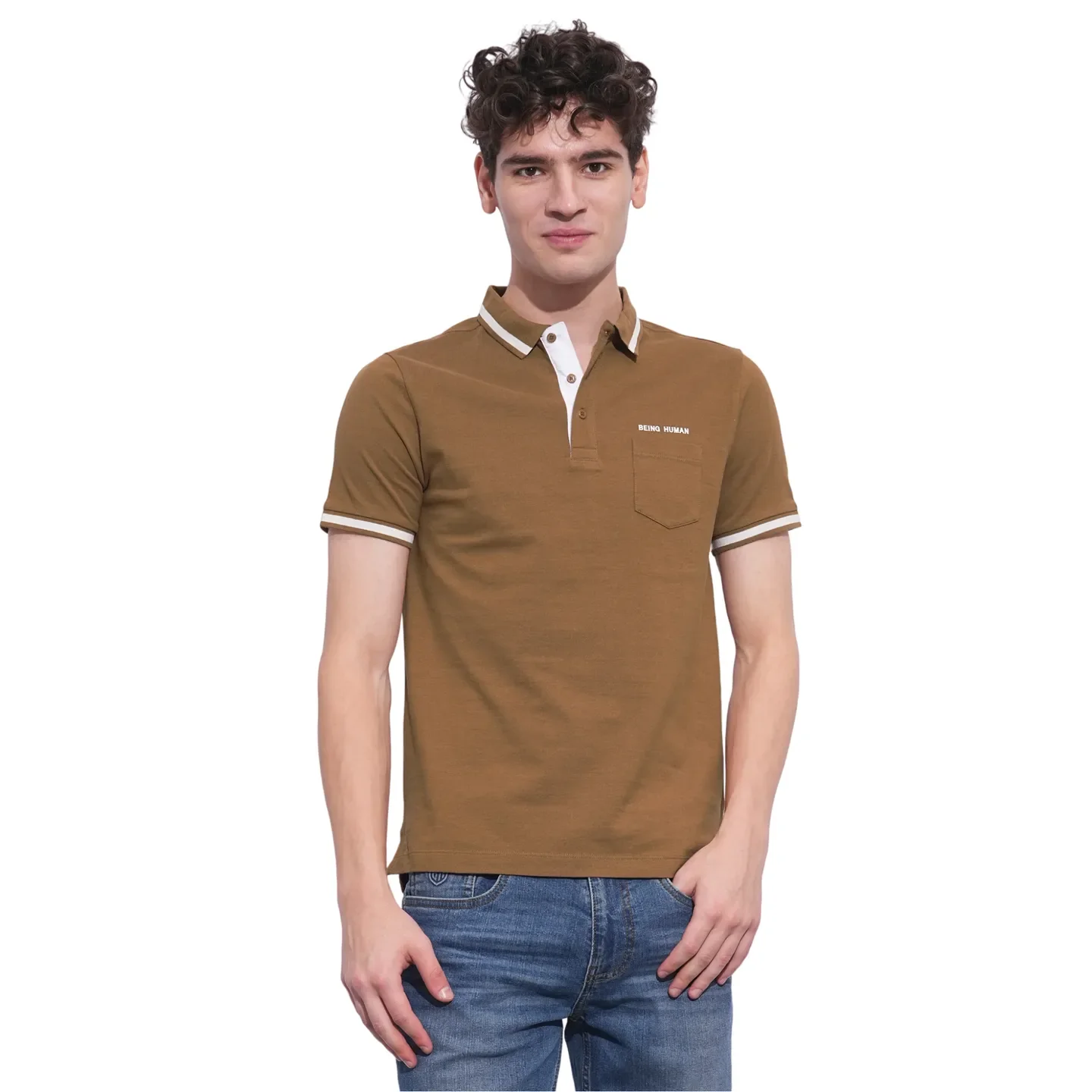 Brown Regular Fit Men's Polo T-Shirt by Being Human Clothing