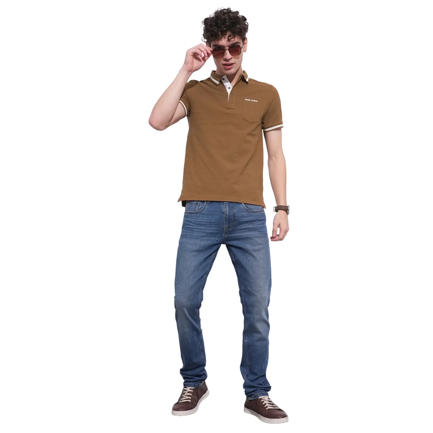 Brown Regular Fit Men's Polo T-Shirt by Being Human Clothing - Image 4