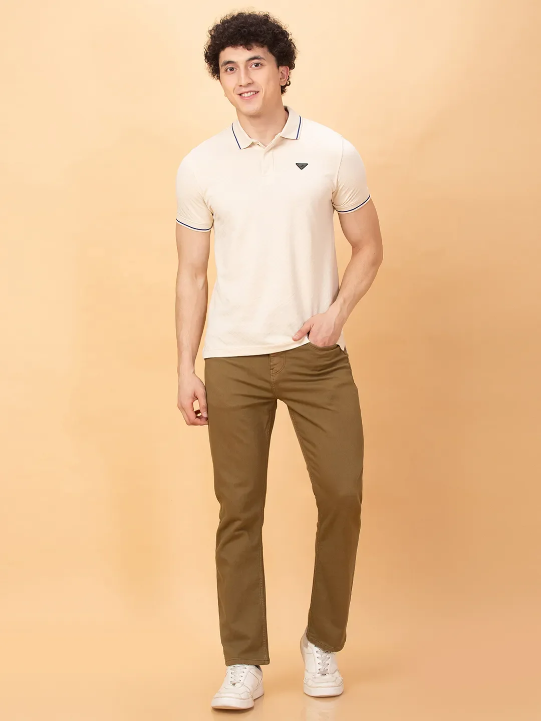 Off White Regular Fit Men's Polo T-shirt by Being Human Clothing - Image 2