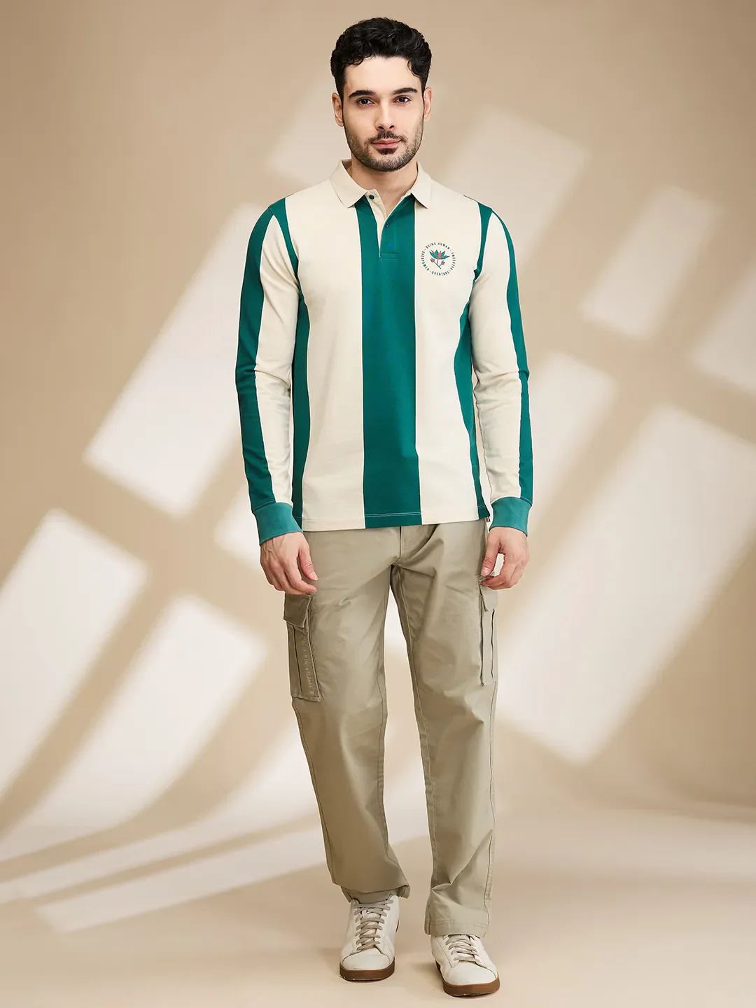 White Regular Fit Men's Long Sleeves Polo T-Shirt by Being Human Clothing - Image 2