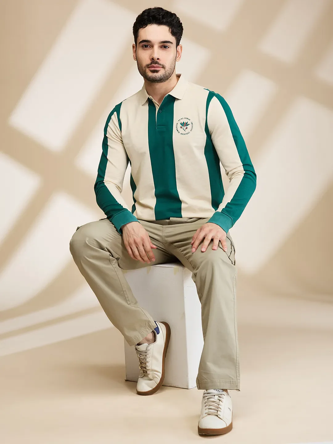 White Regular Fit Men's Long Sleeves Polo T-Shirt by Being Human Clothing - Image 6