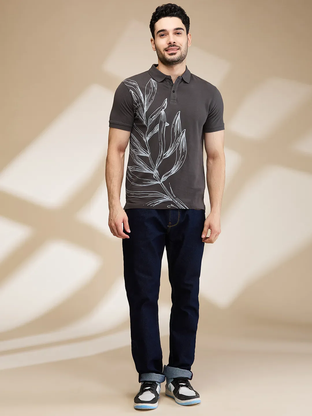 Grey Regular Fit Men's Polo T-Shirt by Being Human Clothing - Image 2