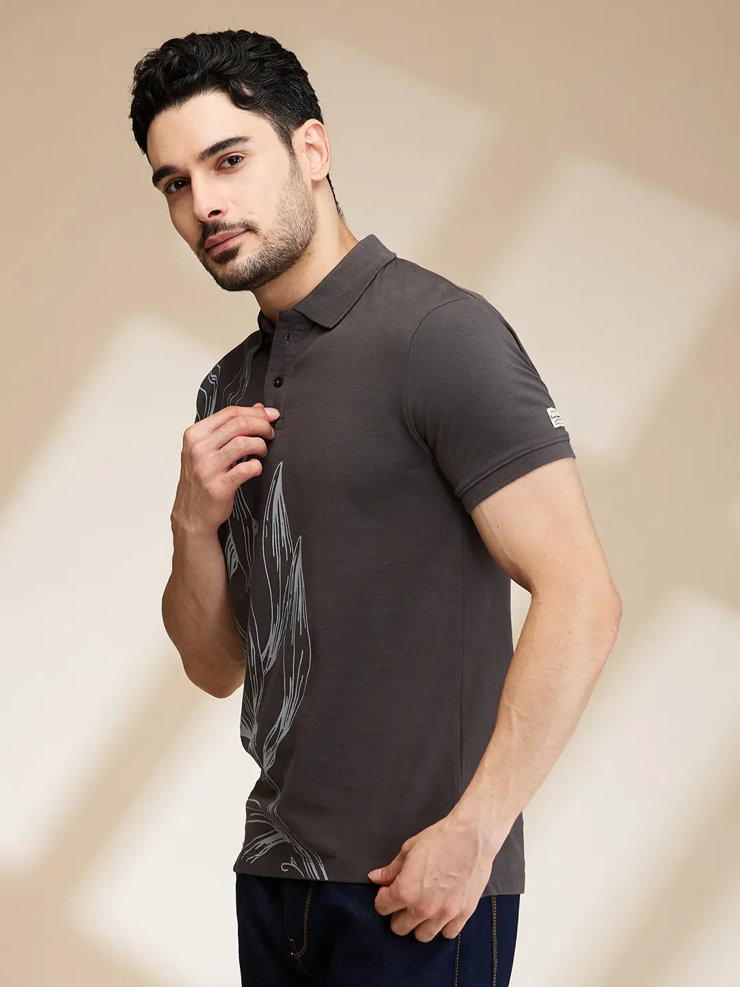 Grey Regular Fit Men's Polo T-Shirt by Being Human Clothing - Image 4
