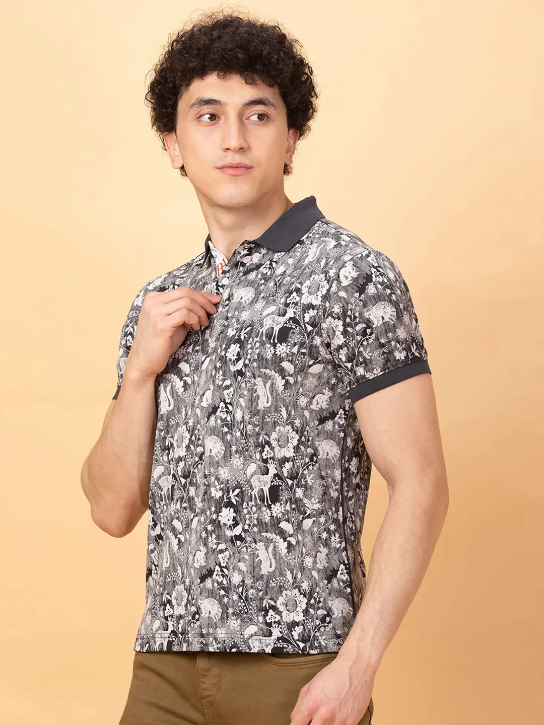 Grey Regular Fit Men's Polo T-shirt by Being Human Clothing - Image 4