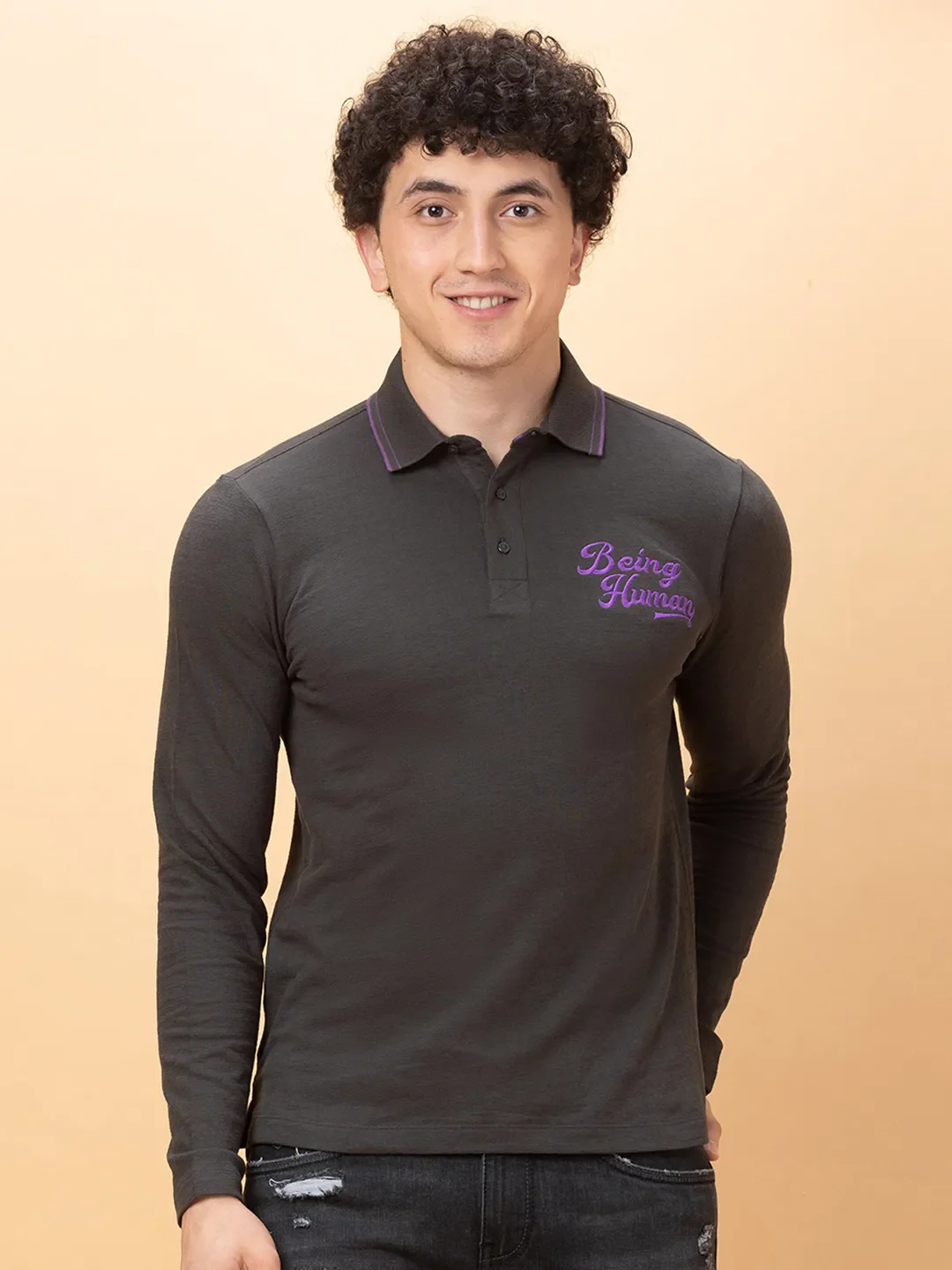 Charcoal Regular Fit Men's Polo T-Shirt by Being Human Clothing