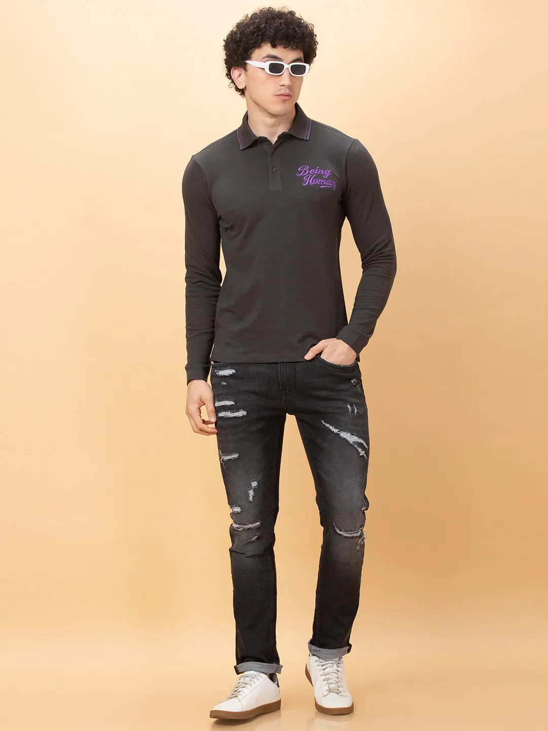 Charcoal Regular Fit Men's Polo T-Shirt by Being Human Clothing - Image 6