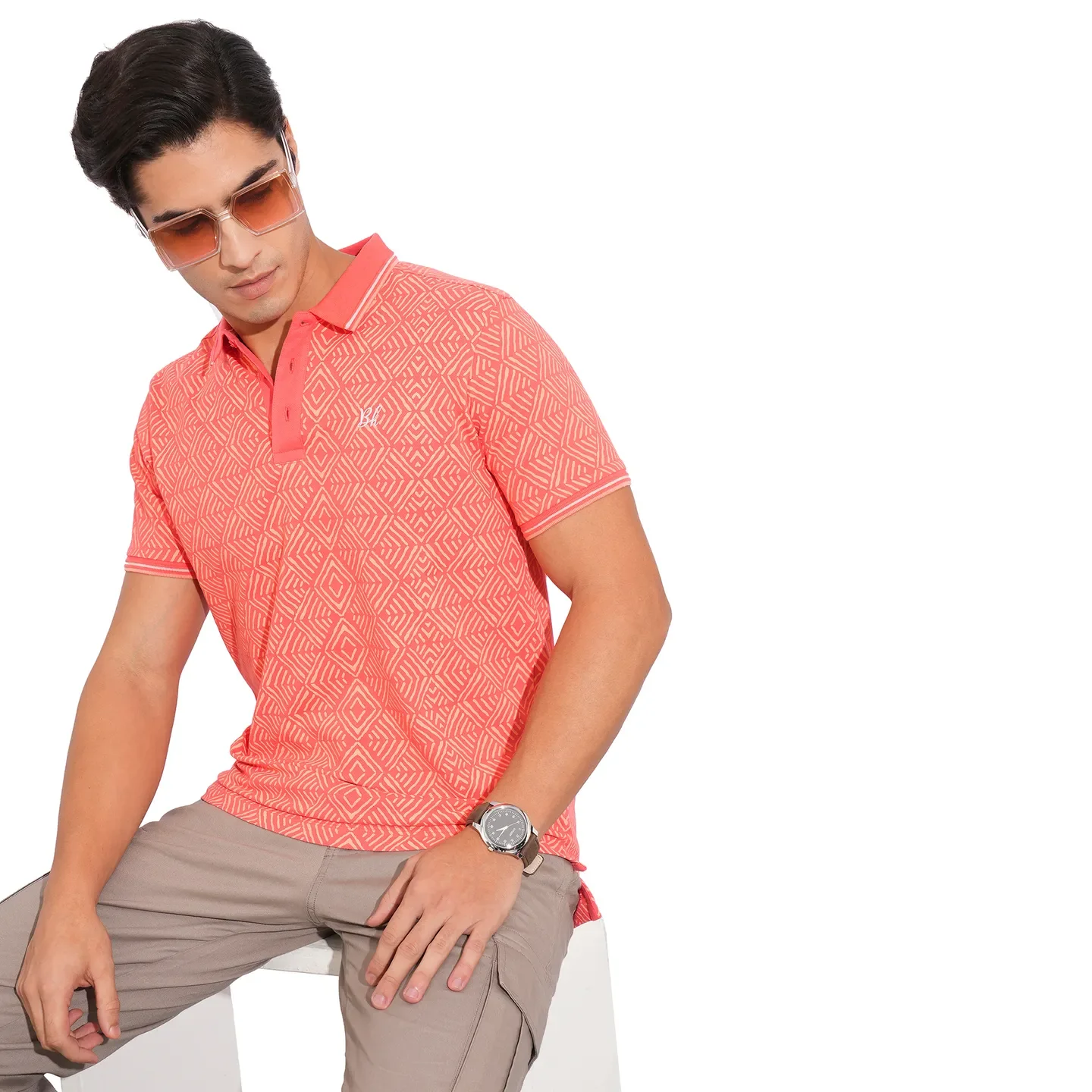 Coral Regular Fit Men's Polo T-Shirt by Being Human Clothing - Image 6
