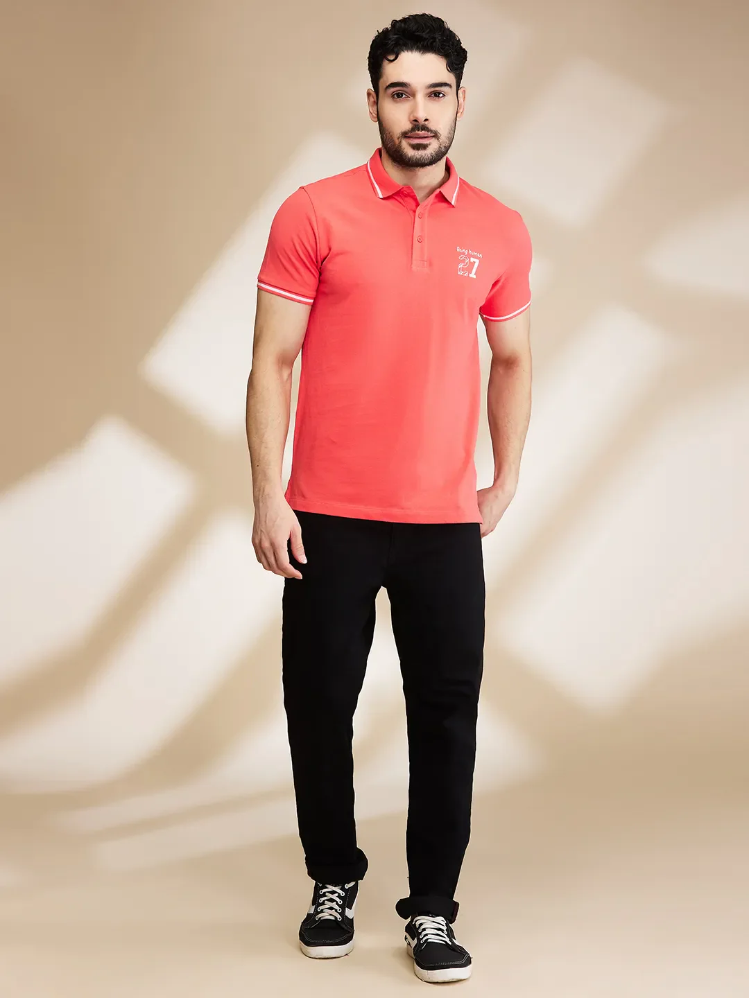 Orange Regular Fit Men's Polo T-Shirt by Being Human Clothing - Image 2