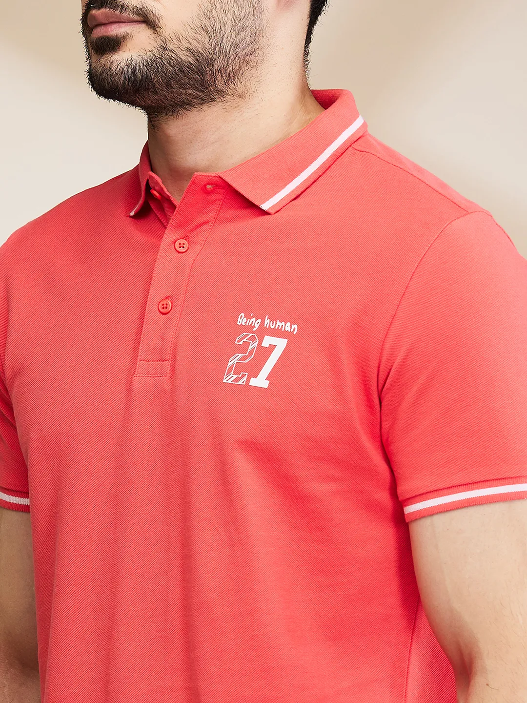 Orange Regular Fit Men's Polo T-Shirt by Being Human Clothing - Image 5