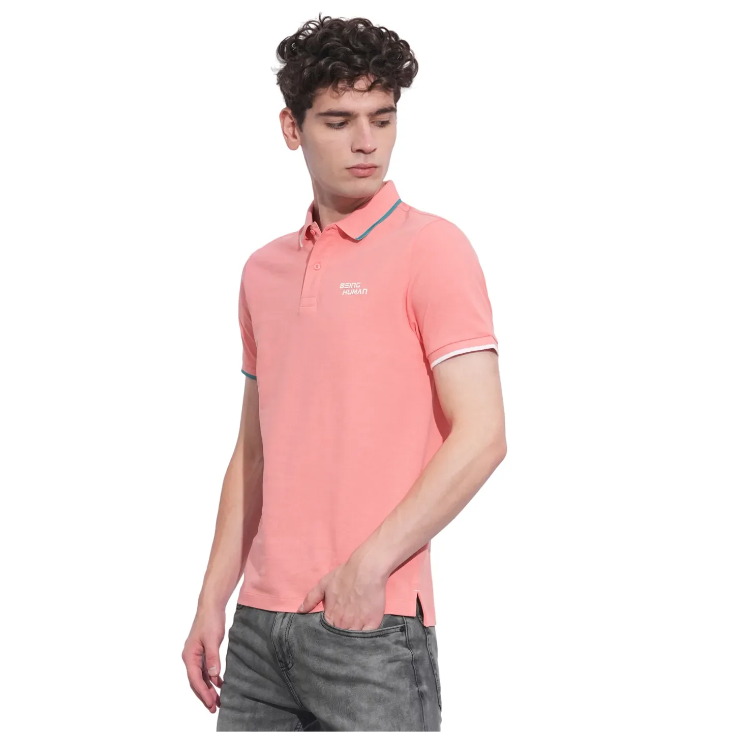 Coral Regular Fit Men's Polo T-Shirt by Being Human Clothing - Image 2