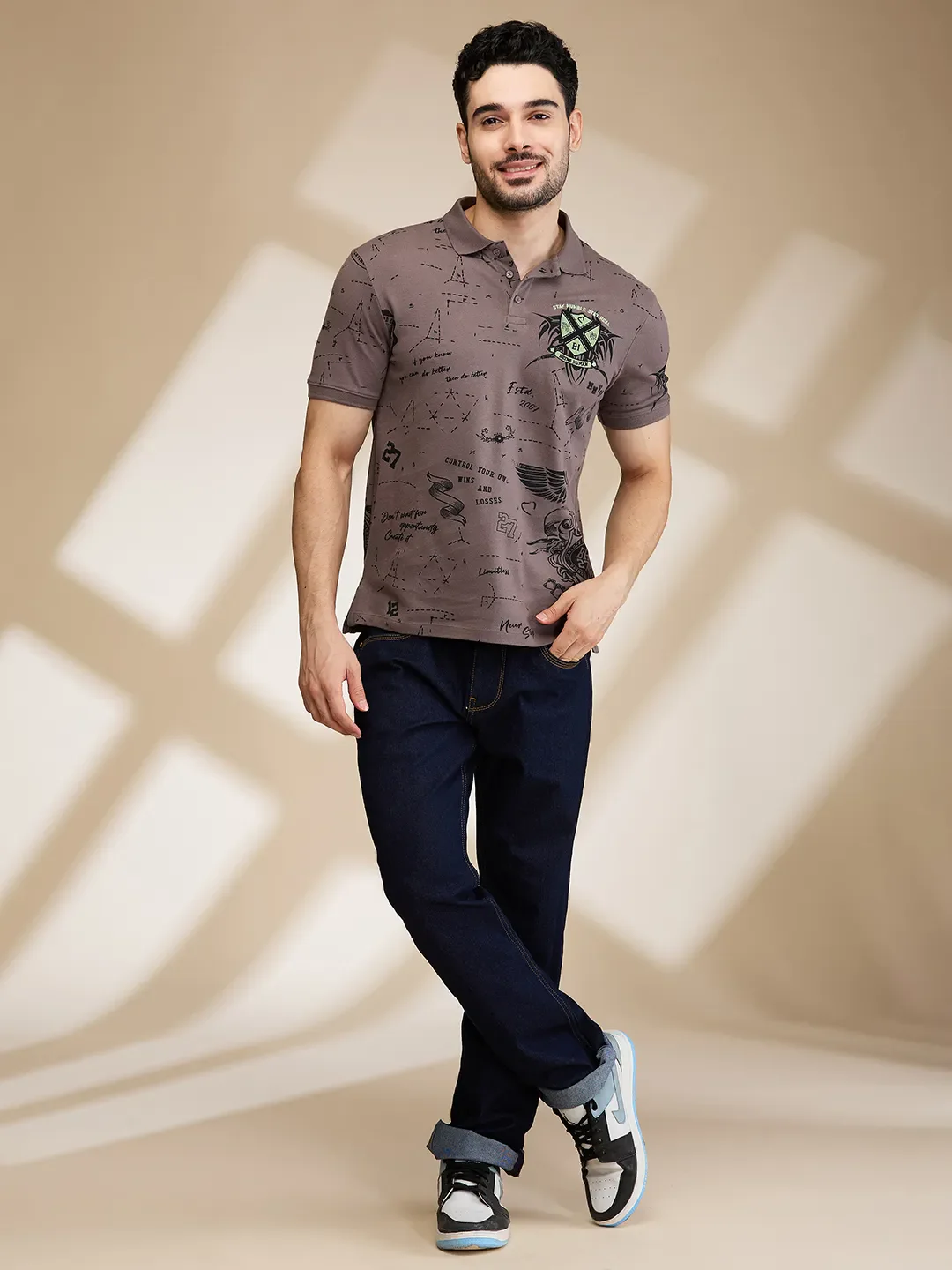Grey Regular Fit Men's Polo T-Shirt by Being Human Clothing - Image 2