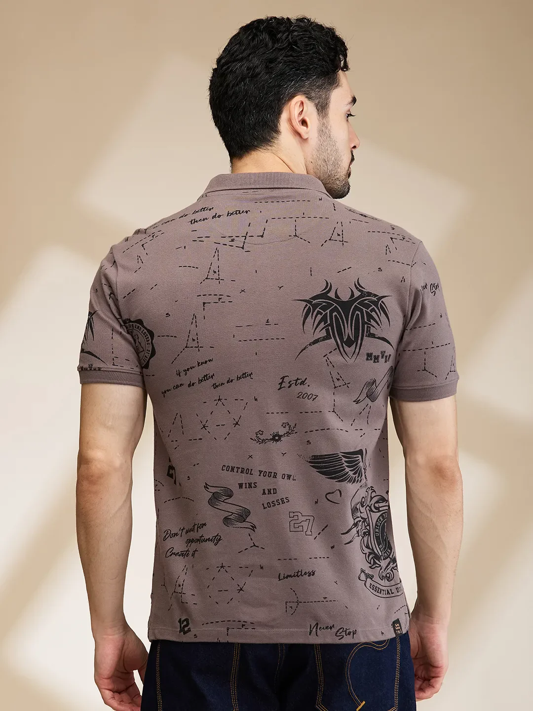 Grey Regular Fit Men's Polo T-Shirt by Being Human Clothing - Image 3