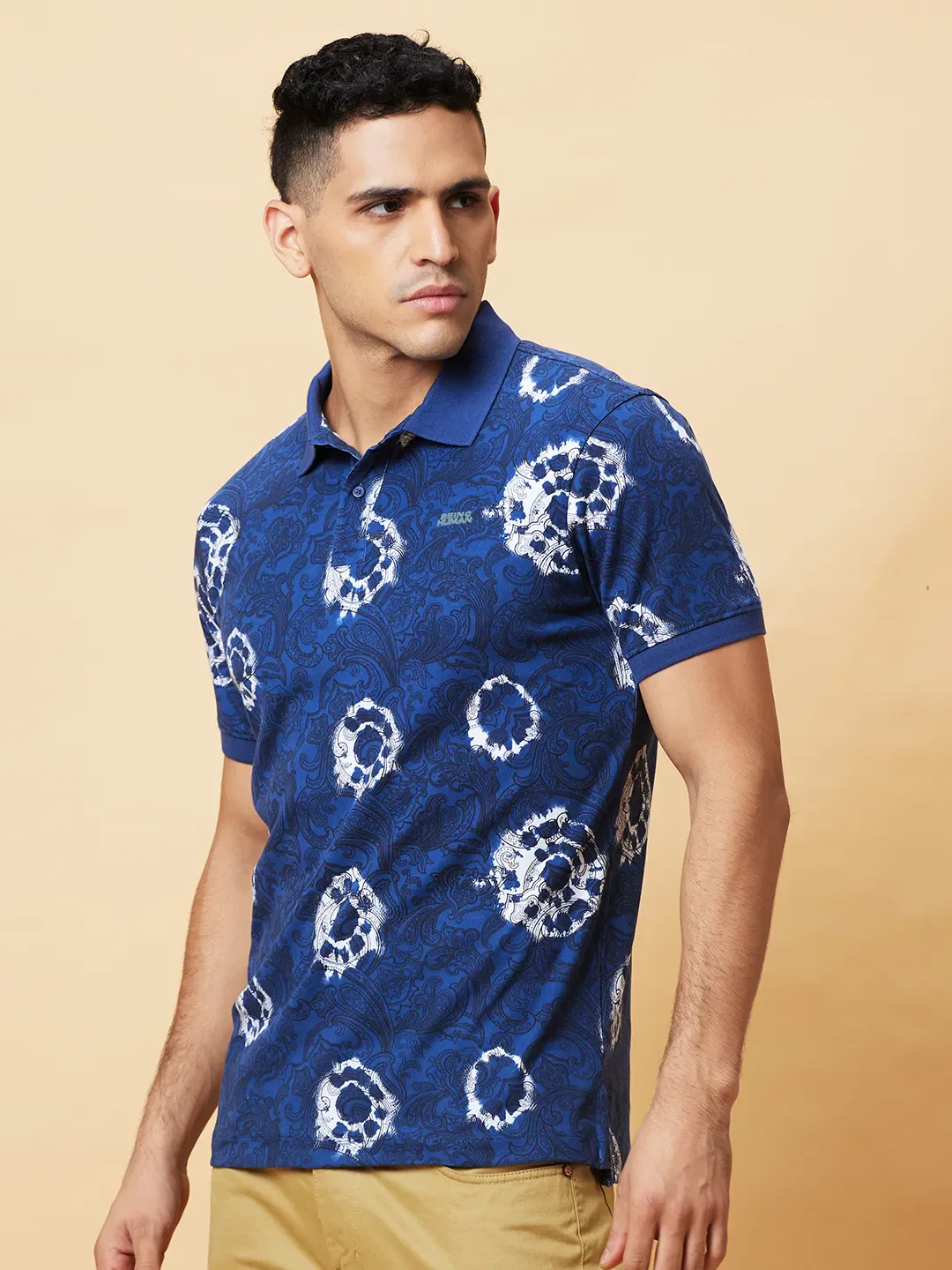 Teal Regular Fit Men's Polo T-shirt by Being Human Clothing - Image 4