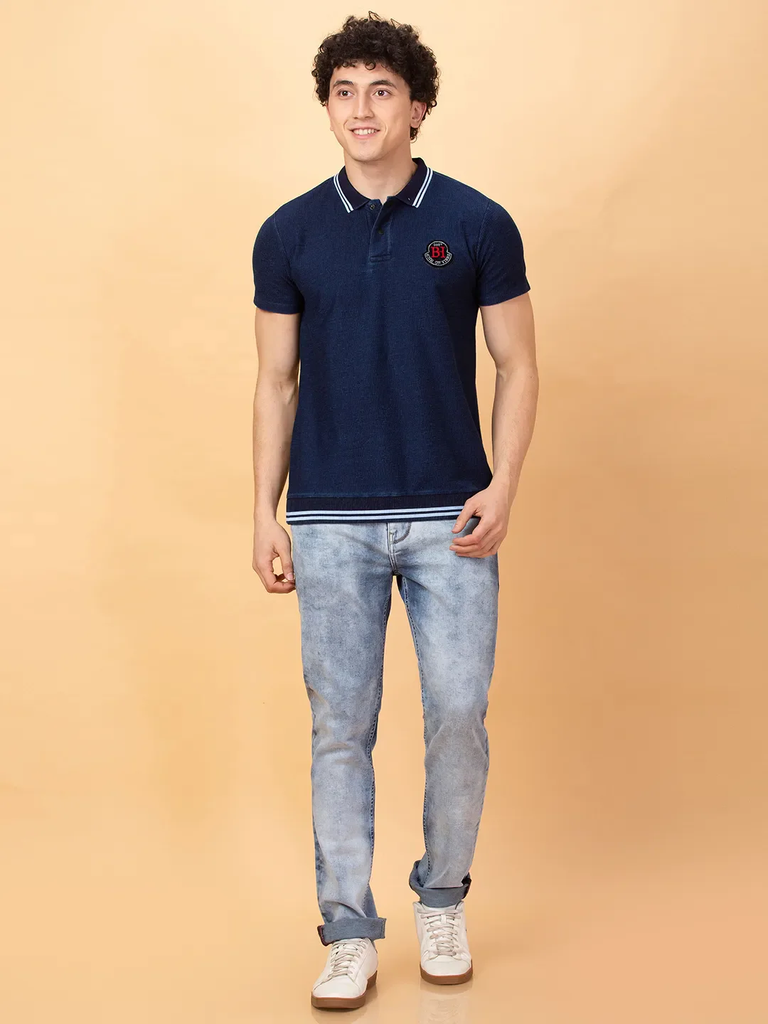 Dark Navy Easy Fit Men's Polo T-shirt by Being Human Clothing - Image 2