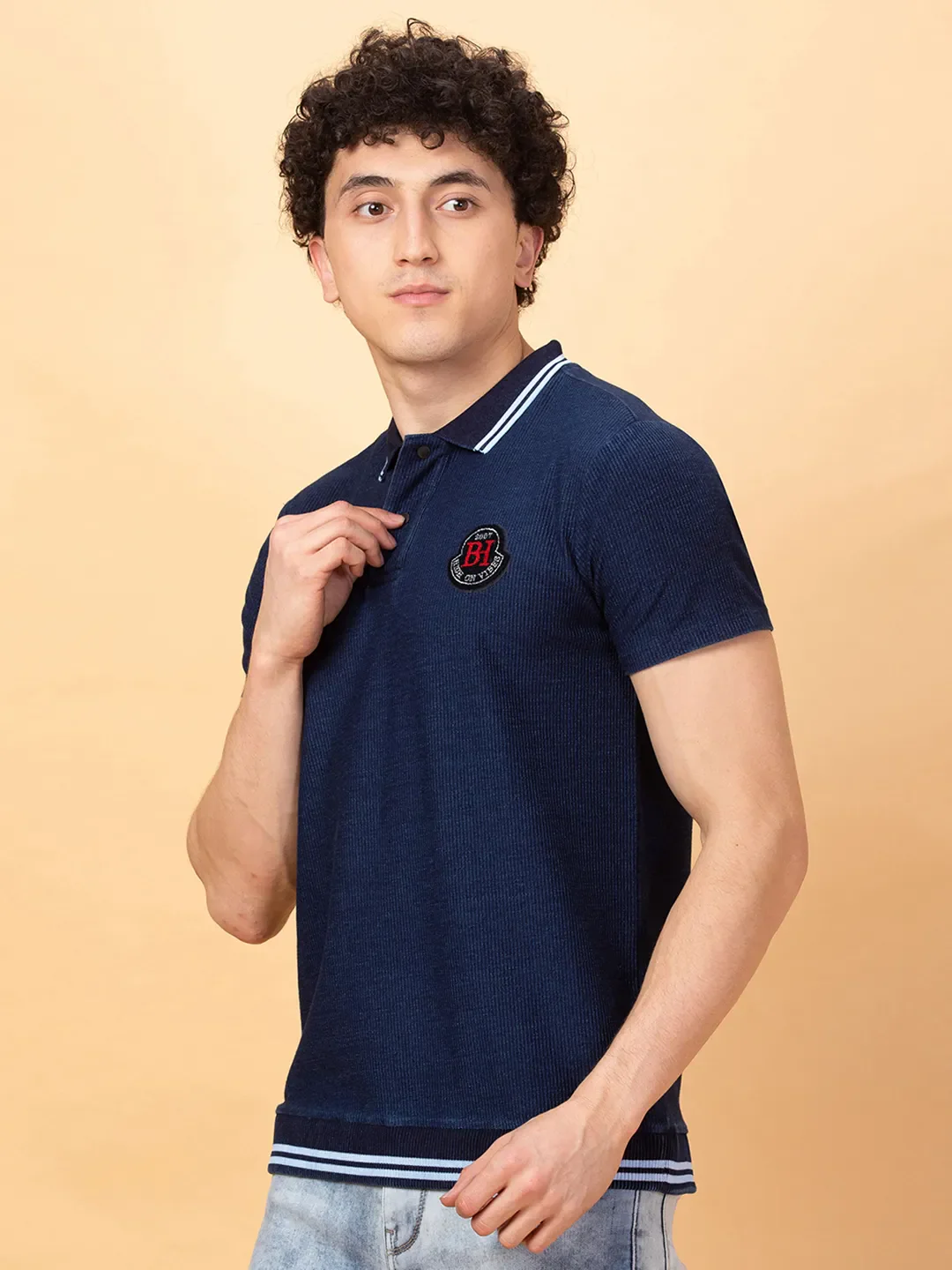 Dark Navy Easy Fit Men's Polo T-shirt by Being Human Clothing - Image 4