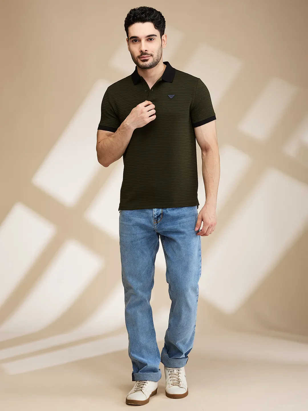 Dark Green Regular Fit Men's Polo T-Shirt by Being Human Clothing - Image 2