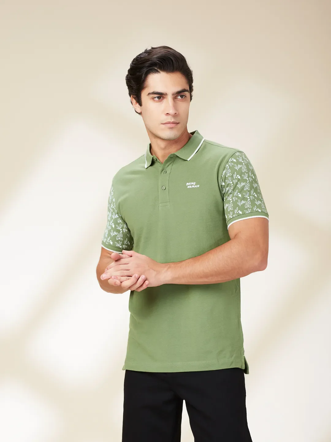 Dark Olive Regular Fit Men's Polo T-Shirt by Being Human Clothing