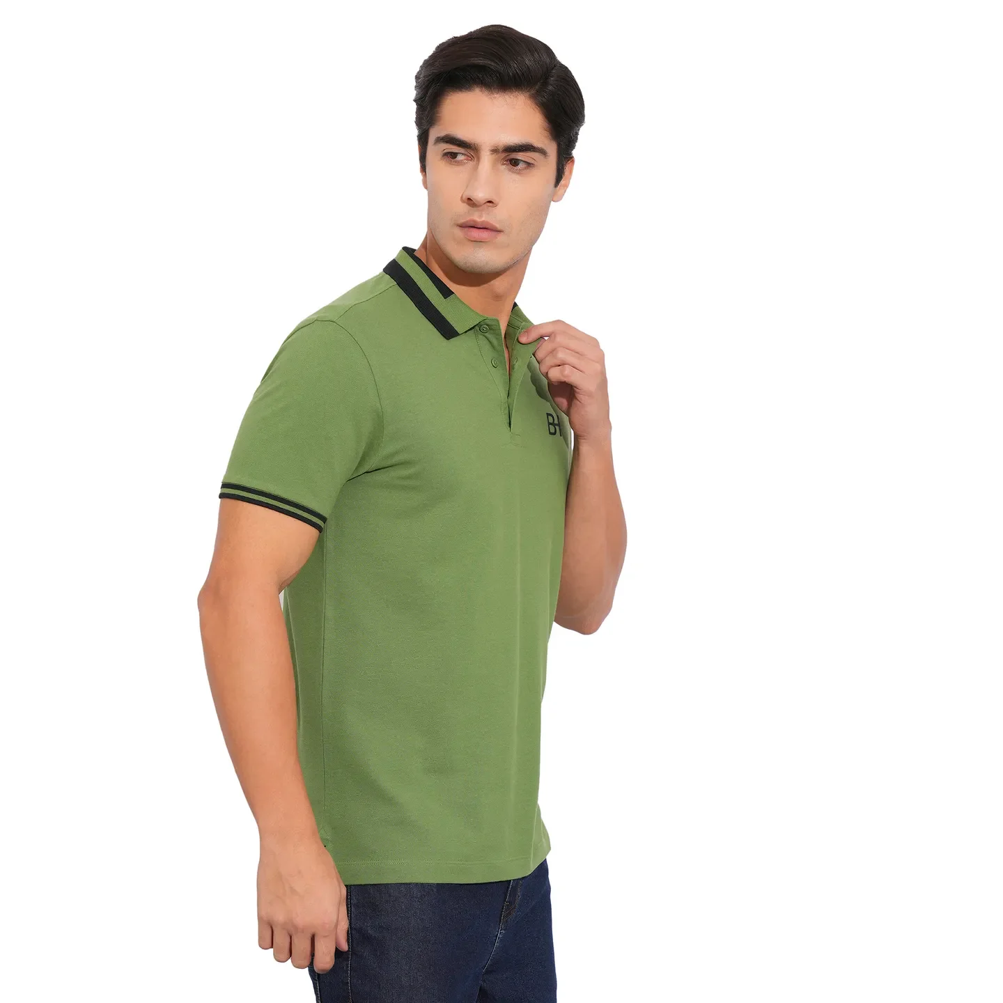 Dark Olive Regular Fit Men's Polo T-Shirt by Being Human Clothing - Image 2