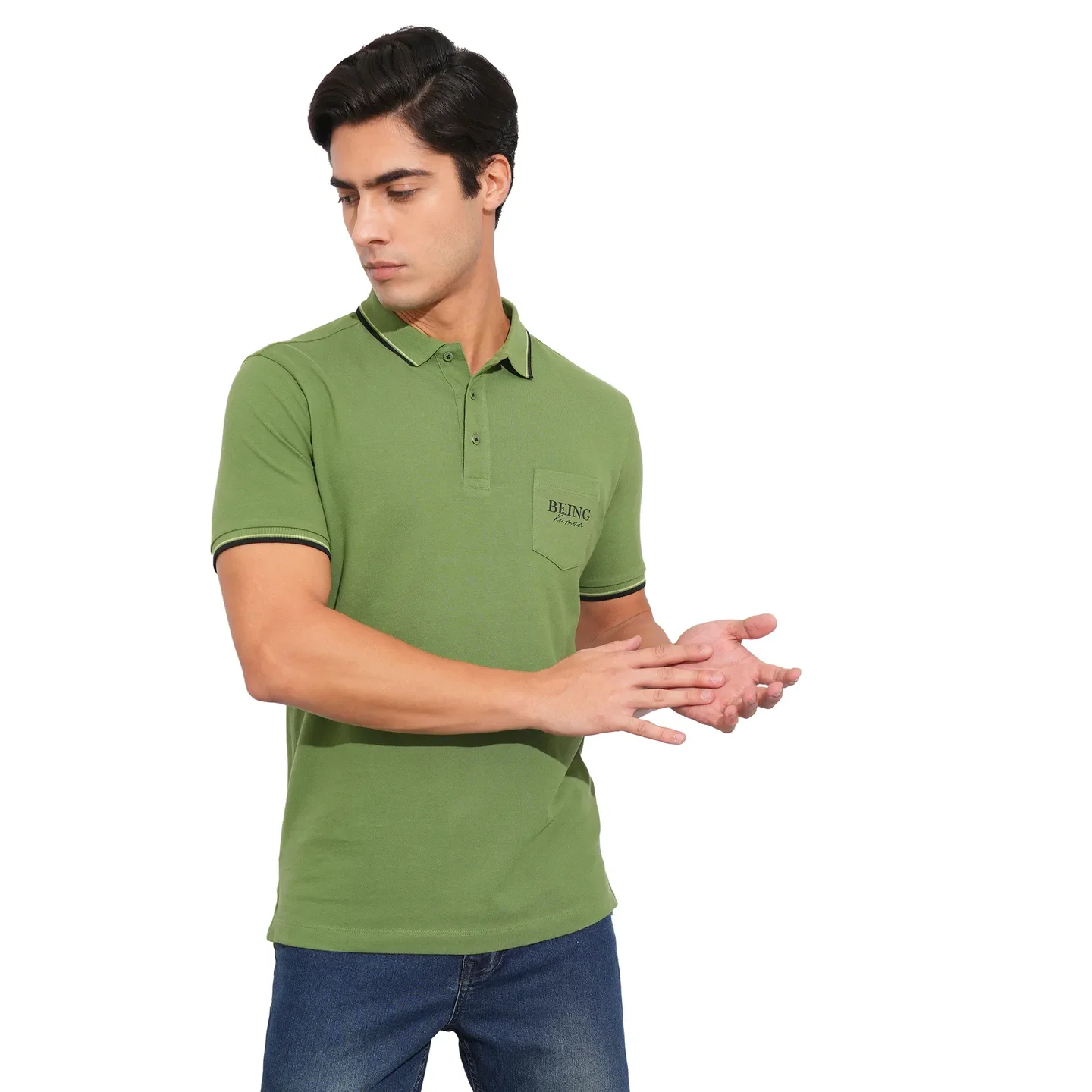 Dark Olive Regular Fit Men's Polo T-Shirt by Being Human Clothing