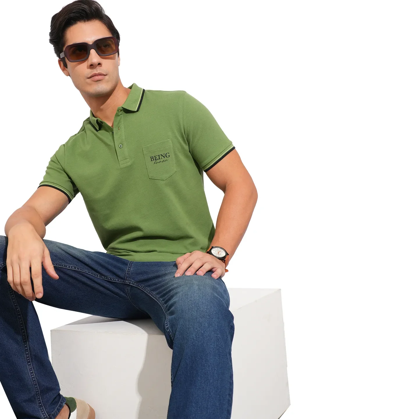 Dark Olive Regular Fit Men's Polo T-Shirt by Being Human Clothing - Image 6