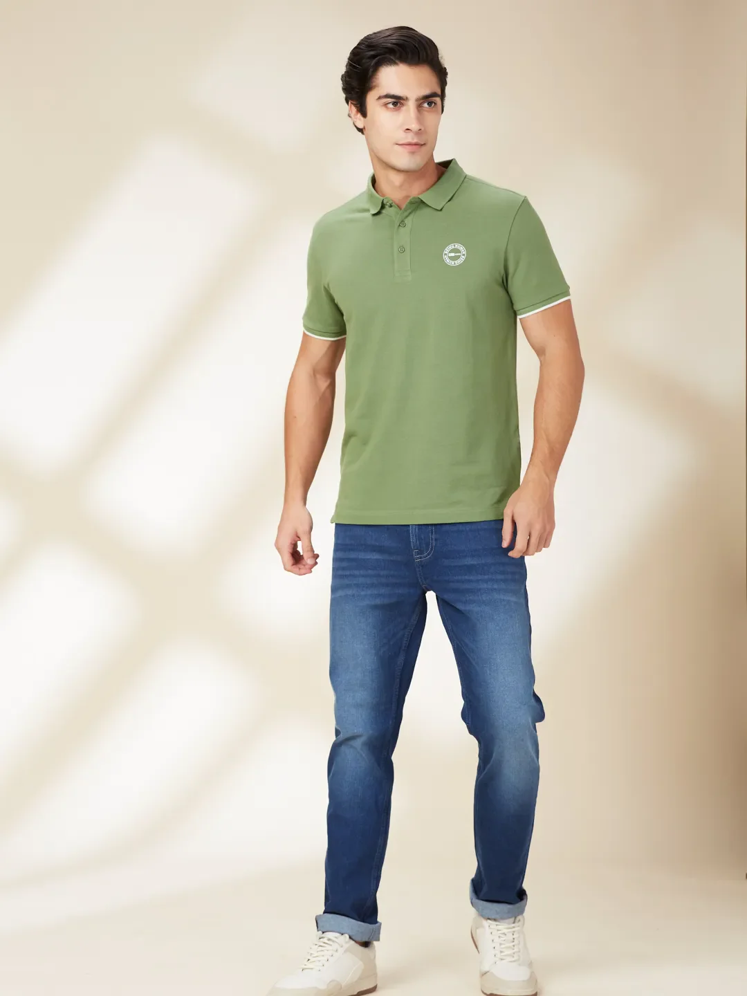 Dark Green Regular Fit Men's Polo T-Shirt by Being Human Clothing - Image 2