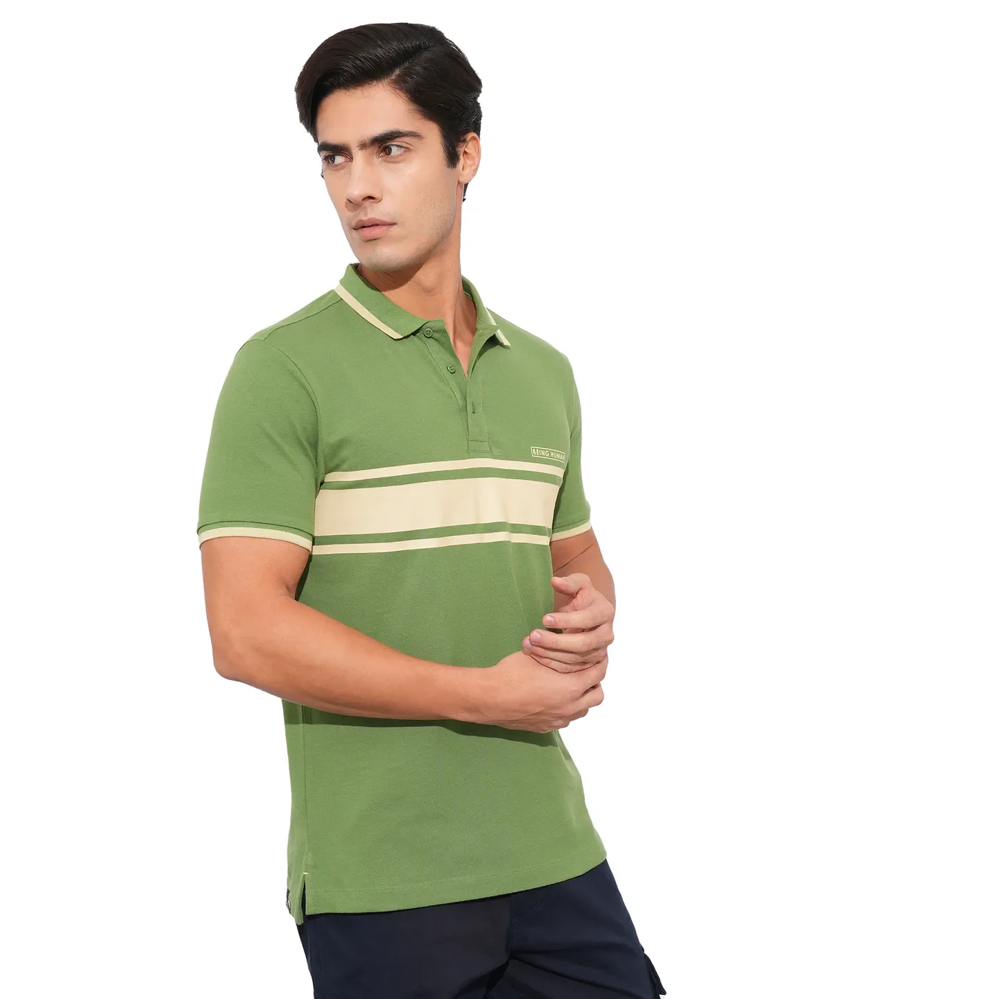 Dark Olive Regular Fit Men's Polo T-Shirt by Being Human Clothing - Image 2
