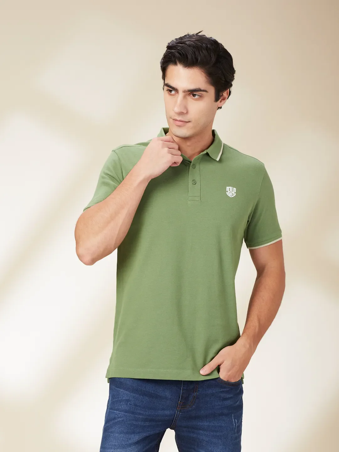 Dark Olive Regular Fit Men's Polo T-Shirt by Being Human Clothing