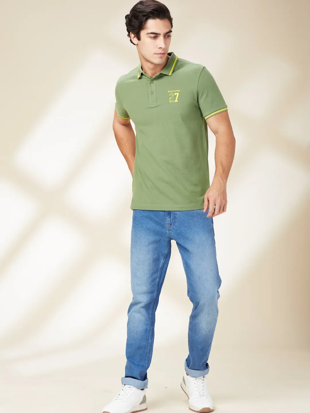 Dark Green Regular Fit Men's Polo T-Shirt by Being Human Clothing - Image 2