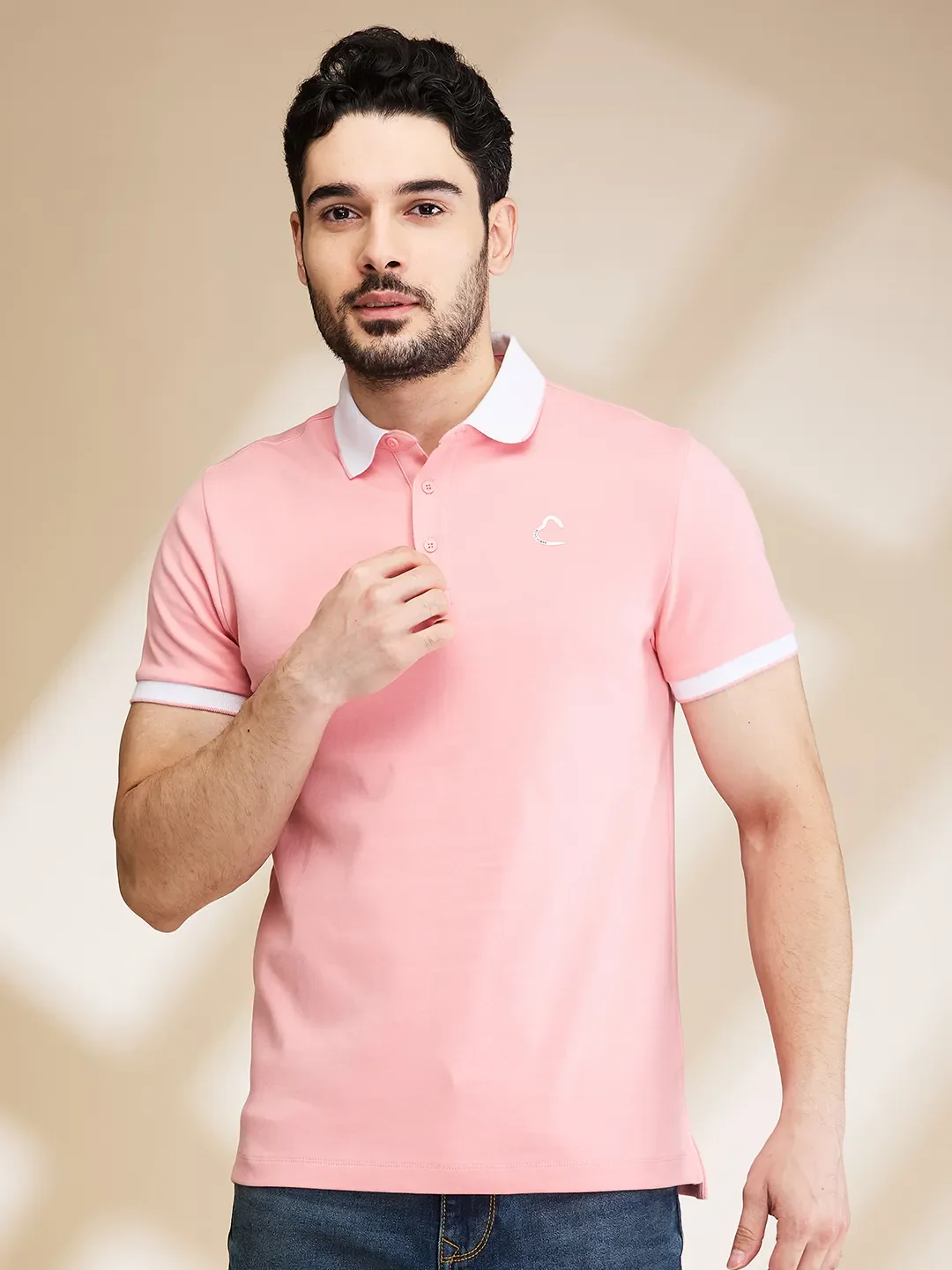Dusty Pink Regular Fit Men's Polo T-shirt by Being Human Clothing