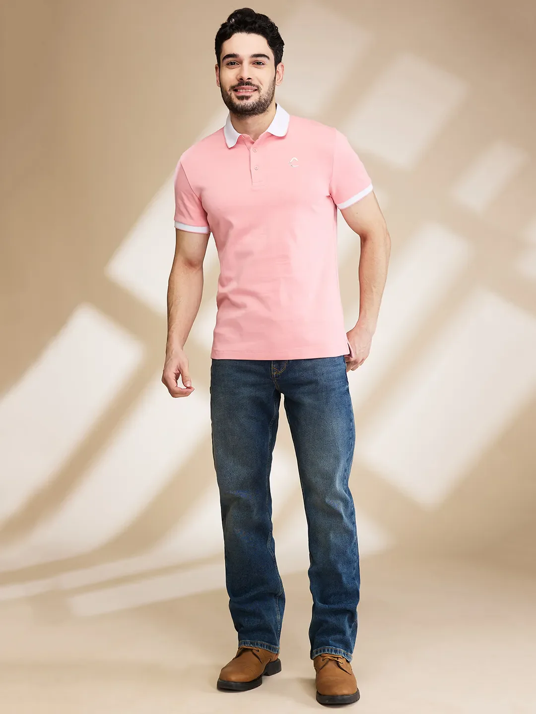 Dusty Pink Regular Fit Men's Polo T-shirt by Being Human Clothing - Image 2