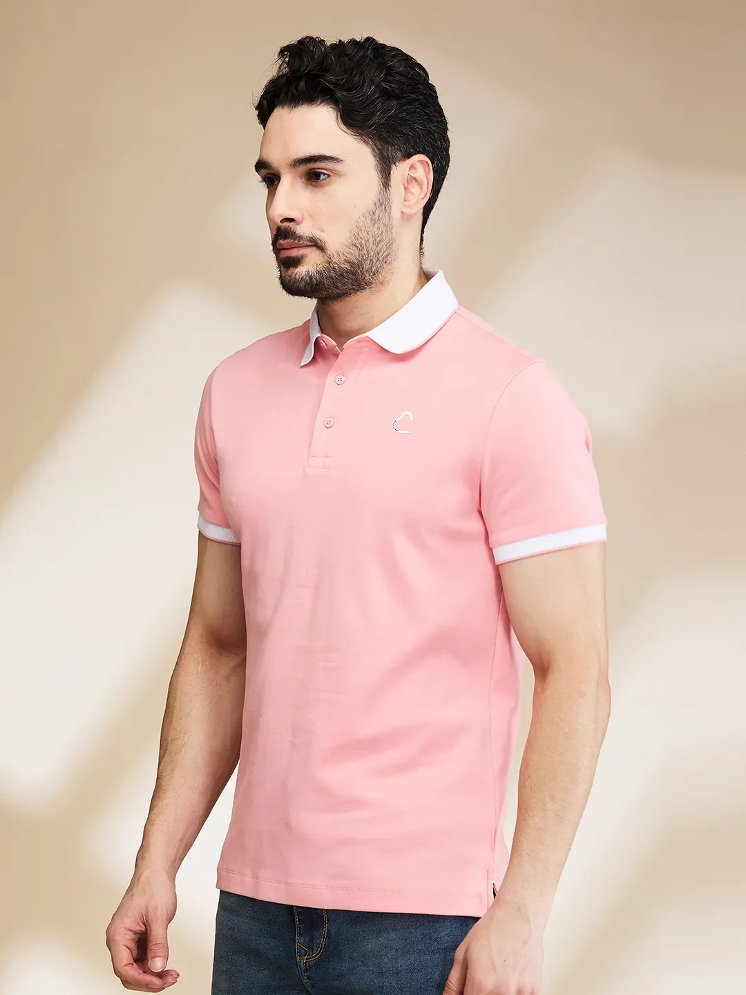 Dusty Pink Regular Fit Men's Polo T-shirt by Being Human Clothing - Image 4
