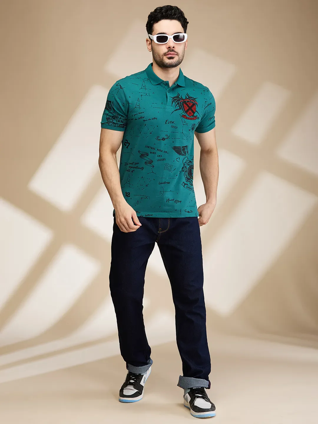 Green Regular Fit Men's Polo T-Shirt by Being Human Clothing - Image 6