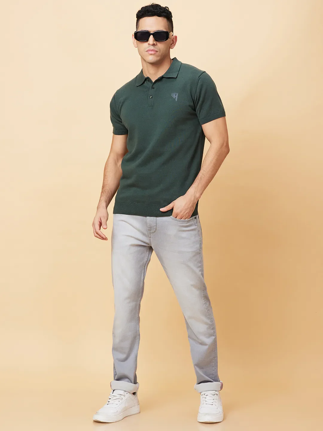 Green Regular Fit Men's Polo T-Shirt by Being Human Clothing - Image 6