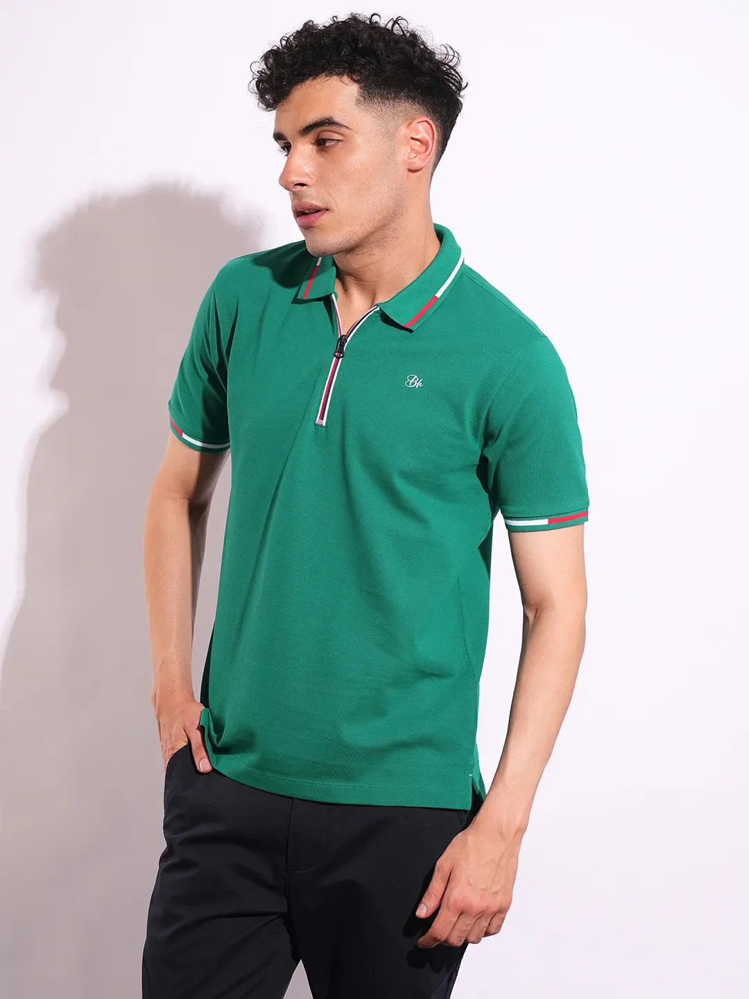 Green Regular Fit Men's Polo T-Shirt by Being Human Clothing - Image 2