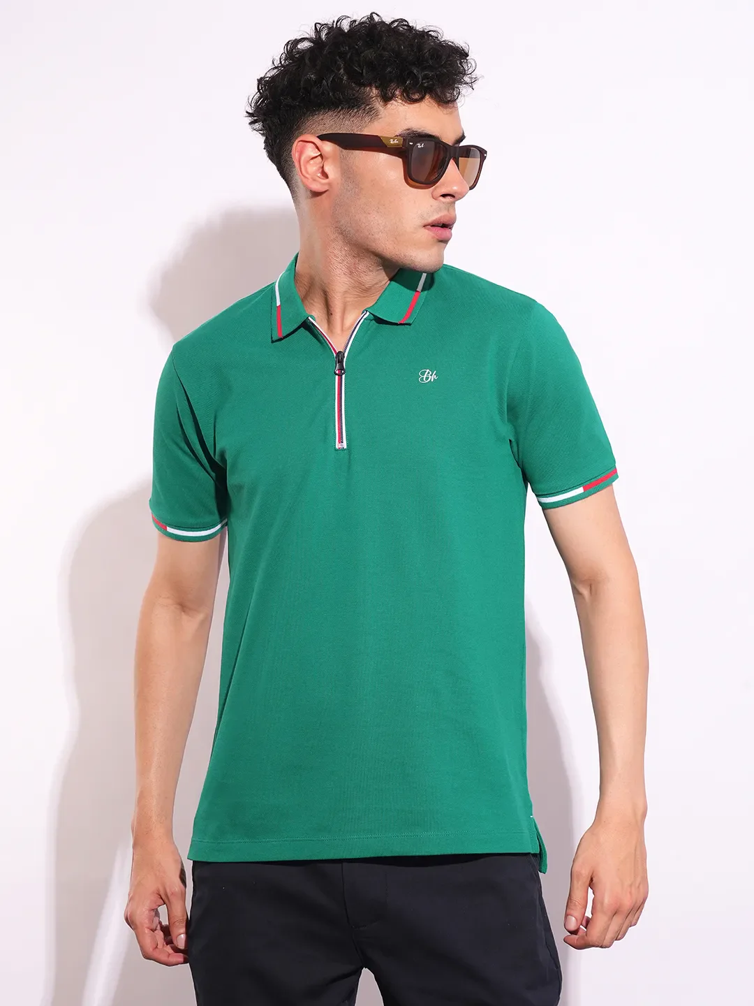 Green Regular Fit Men's Polo T-Shirt by Being Human Clothing - Image 6