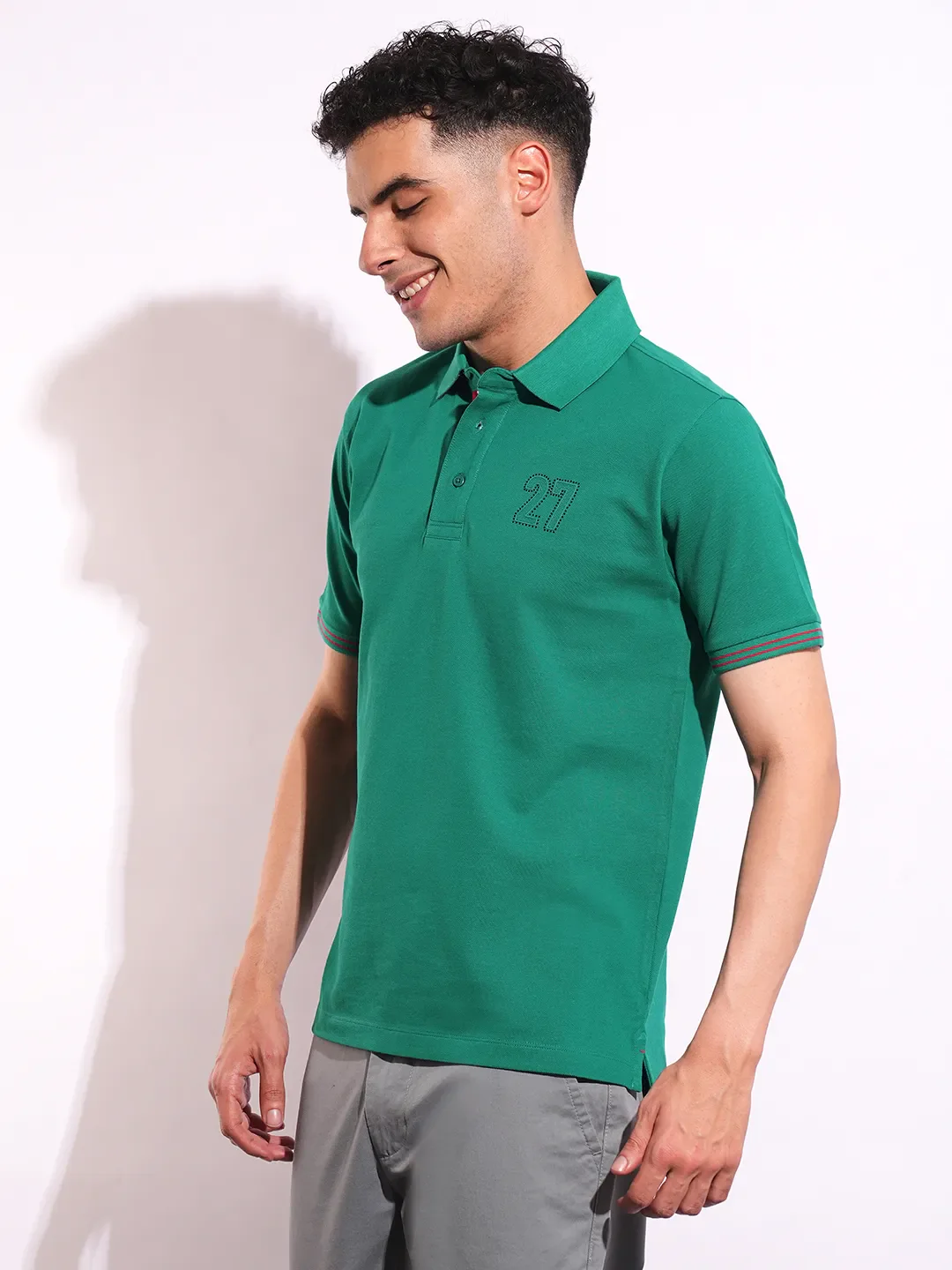 Green Regular Fit Men's Polo T-Shirt by Being Human Clothing - Image 2