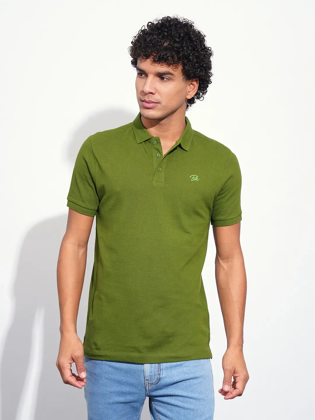 Green Regular Fit Men's Polo T-Shirt by Being Human Clothing