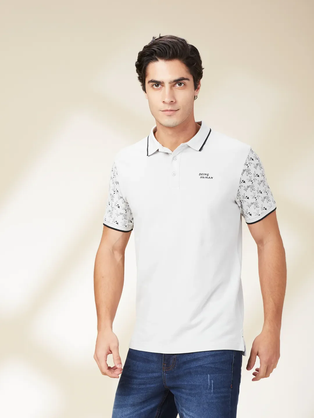 Grey Regular Fit Men's Polo T-Shirt by Being Human Clothing - Image 4