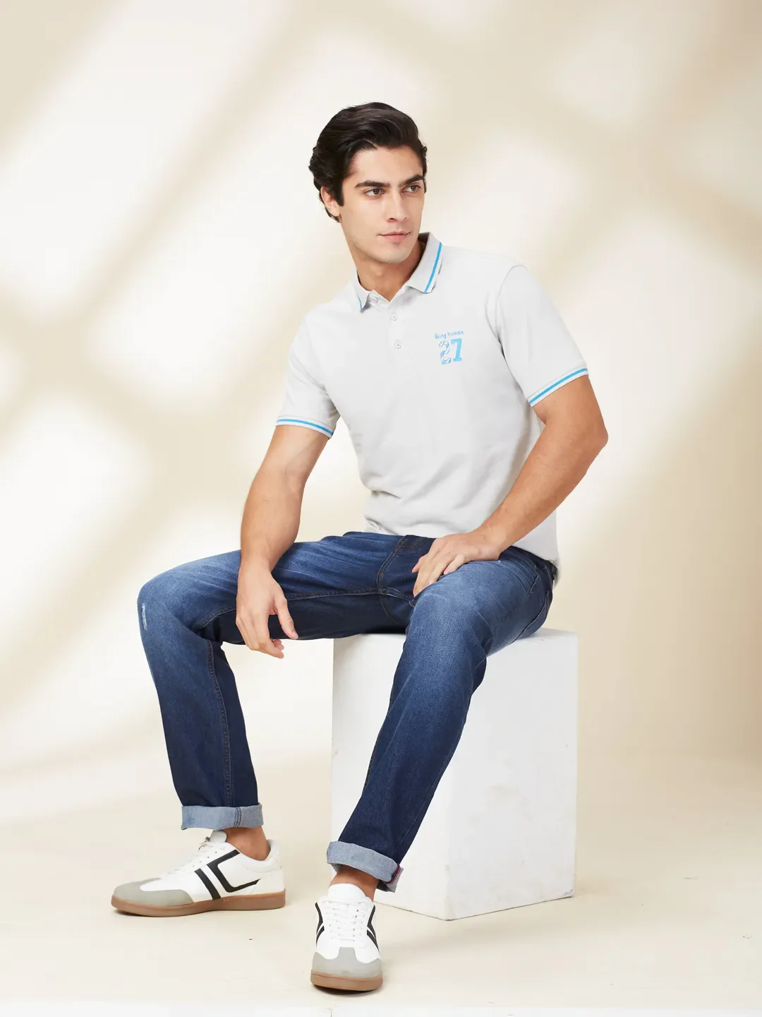 Grey Regular Fit Men's Polo T-Shirt by Being Human Clothing - Image 6