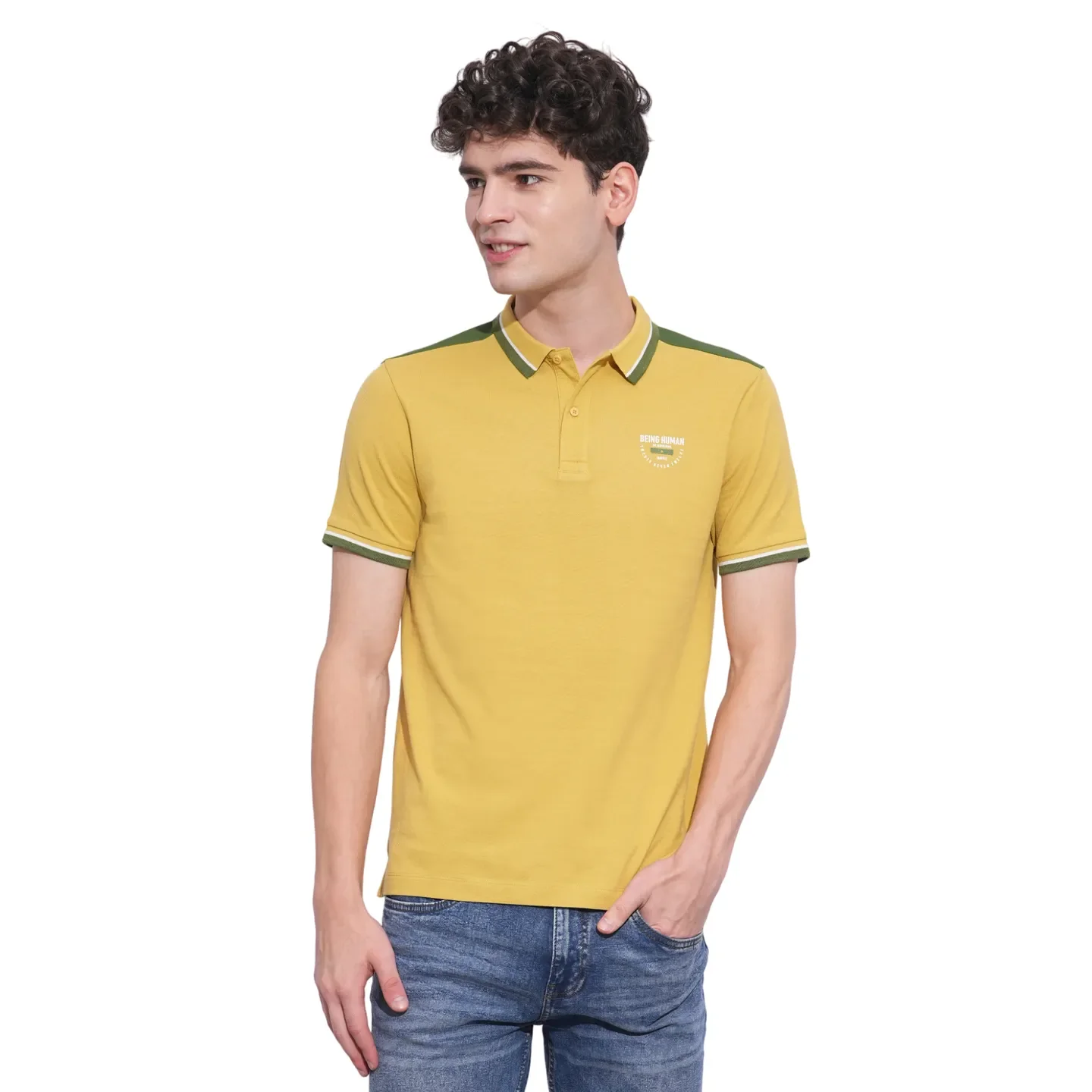 Khaki Regular Fit Men's Polo T-Shirt by Being Human Clothing