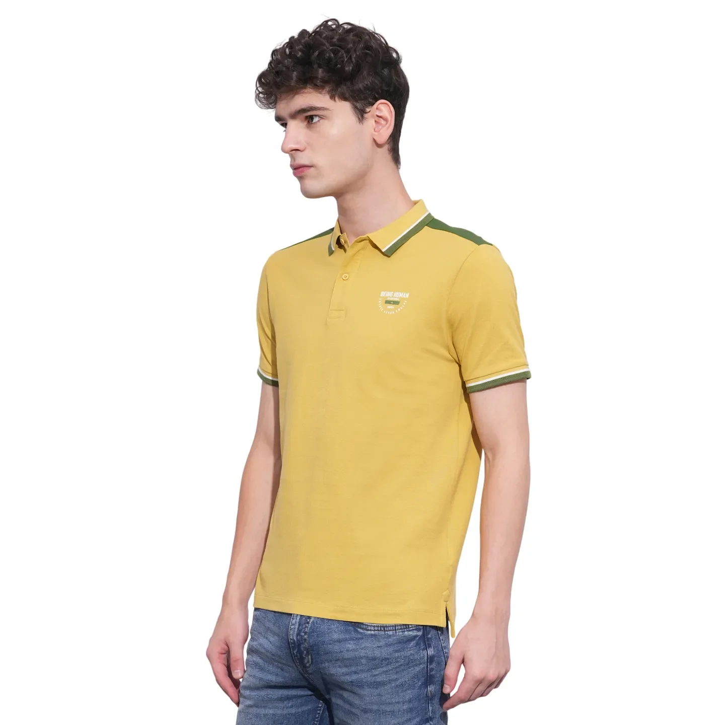 Khaki Regular Fit Men's Polo T-Shirt by Being Human Clothing - Image 2