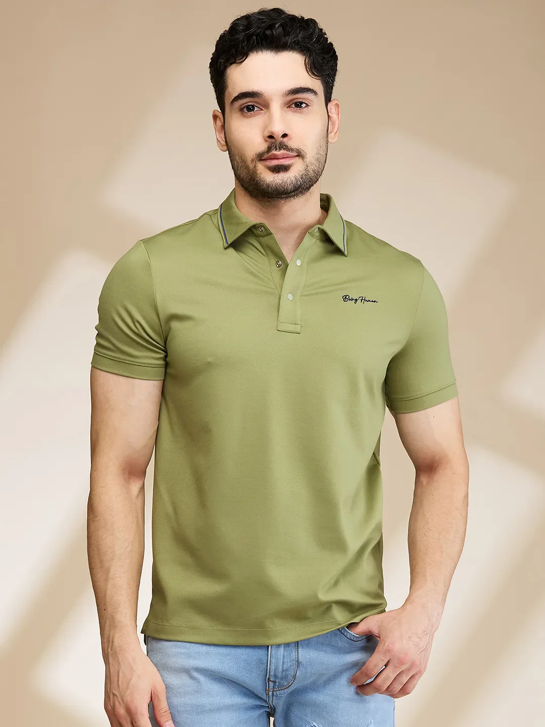 Green Regular Fit Men's Polo T-Shirt by Being Human Clothing
