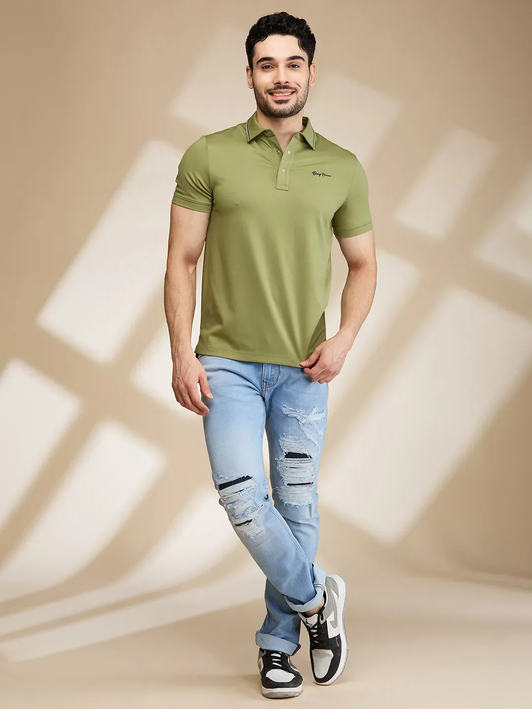Green Regular Fit Men's Polo T-Shirt by Being Human Clothing - Image 2
