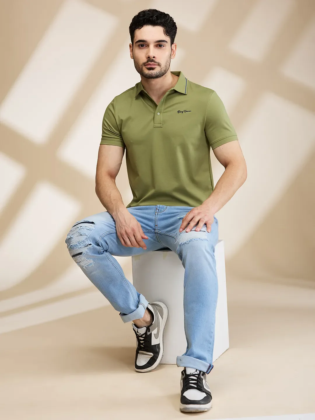 Green Regular Fit Men's Polo T-Shirt by Being Human Clothing - Image 6