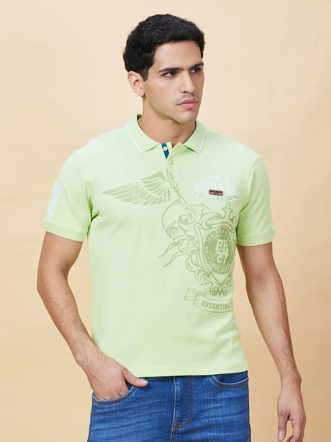 Light Green Regular Fit Men's Polo T-shirt by Being Human Clothing