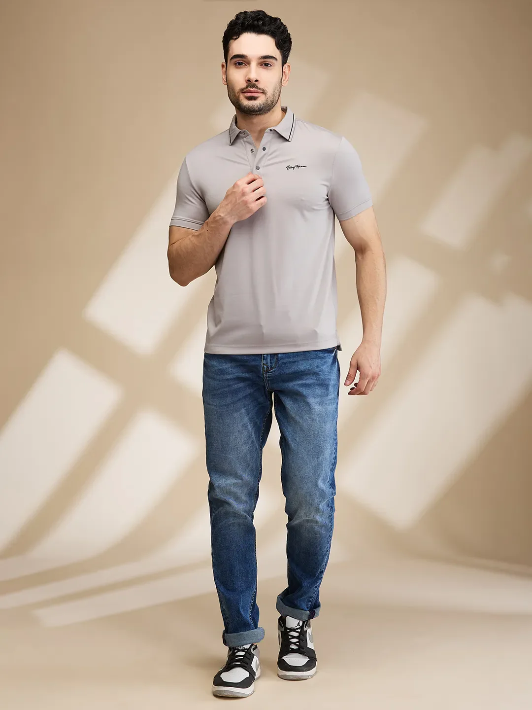Grey Regular Fit Men's Polo T-Shirt by Being Human Clothing - Image 2